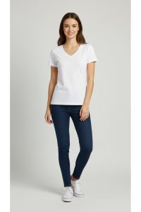 Kadın V Yaka Kısa Kollu Basic Tişört – %100 Pamuk Rahat Günlük Kadın T-Shirt