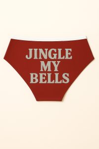 Kırmızı beyaz noel Temalı Kadın Slip Külot, Metalik Yazı Baskılı, Eğlenceli İç Çamaşırı