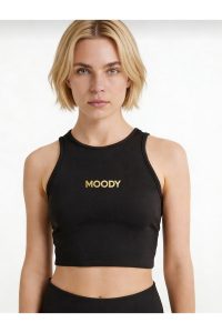 Altın Baskılı Siyah Sporcu Büstiyeri – Fitness & Yoga Crop Top